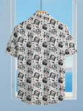 Hawaiian Anime Cat Print Men'S Casual Shirt - Short-Sleeve Button Design, Suitable for Outdoor And Casual Wear in Summer, Perfect for Everyday Outfits