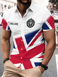 Casual Style Men's Casual Shirt Print White England Flag And Lion Emblem Summer Vibrant Union Jack Design