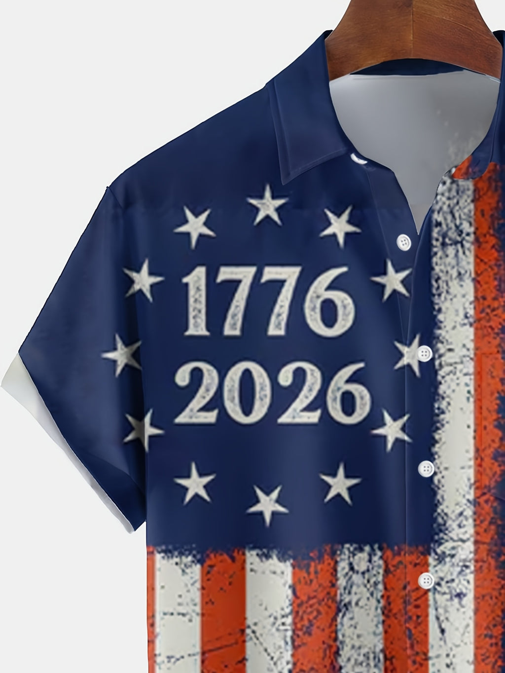 Vintage Patriotic Flag 250Th Anniversary Commemorative Print Men'S Large Size Button Short Sleeve Shirt, Plus Size