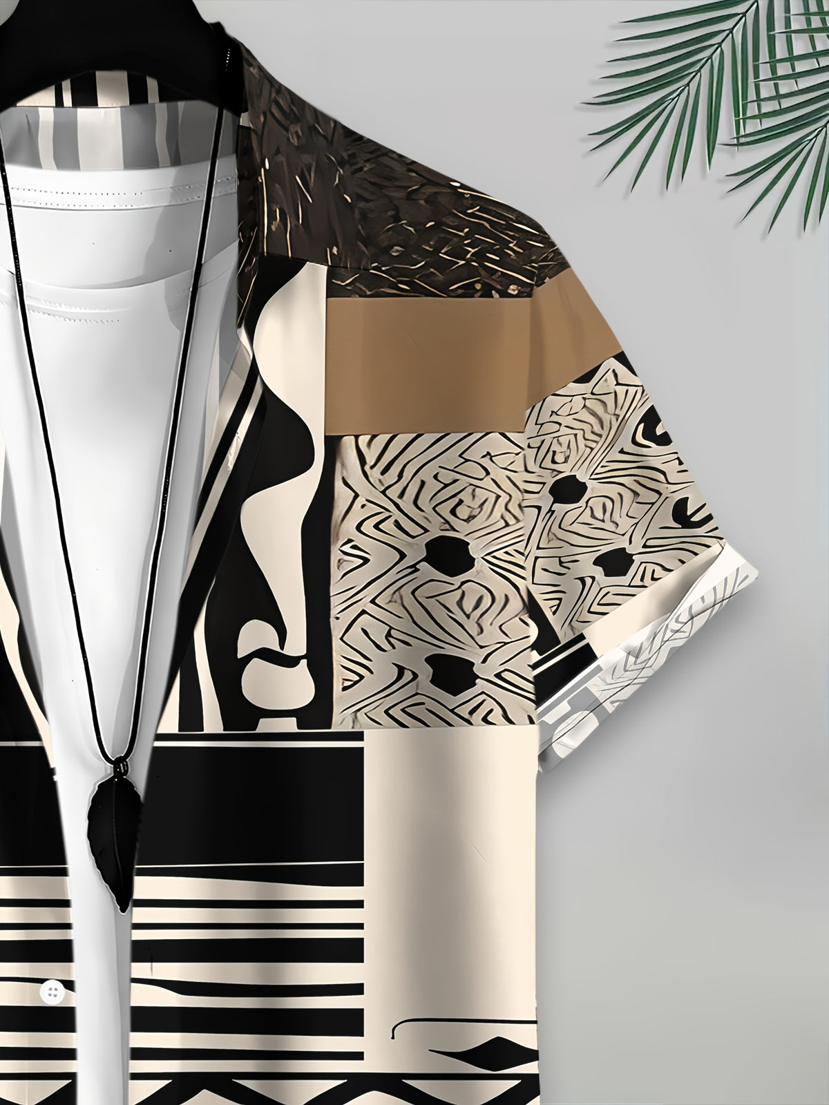Men'S Casual Shirt, Abstract Animal And Geometric Patterns Print, Summer Bold Design with Leopard Stripes And Tribal Motifs