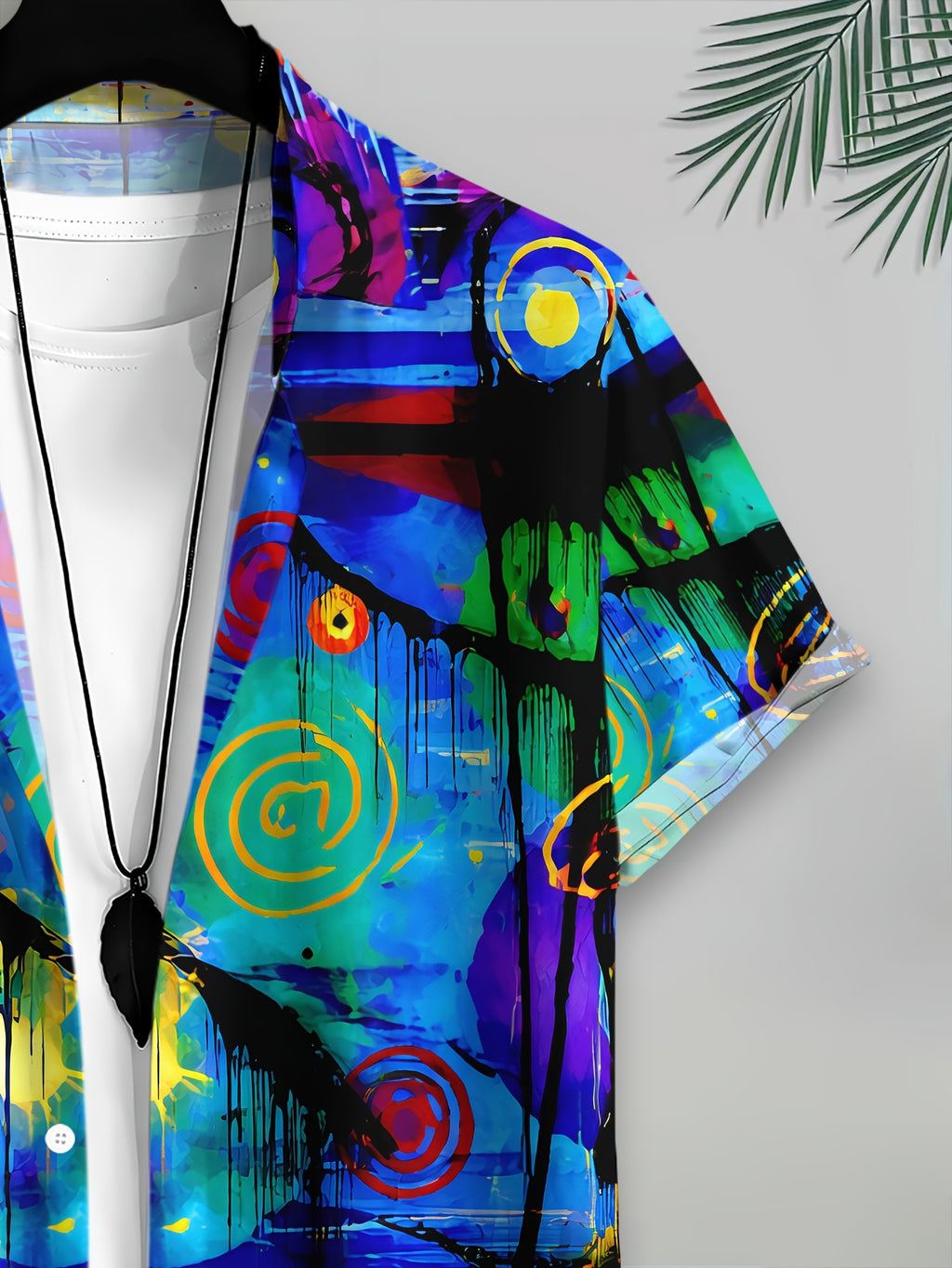 Abstract Art Men'S Casual Shirt, Print Colorful Paint Splatter Summer Vibrant Circles And Lines Pattern