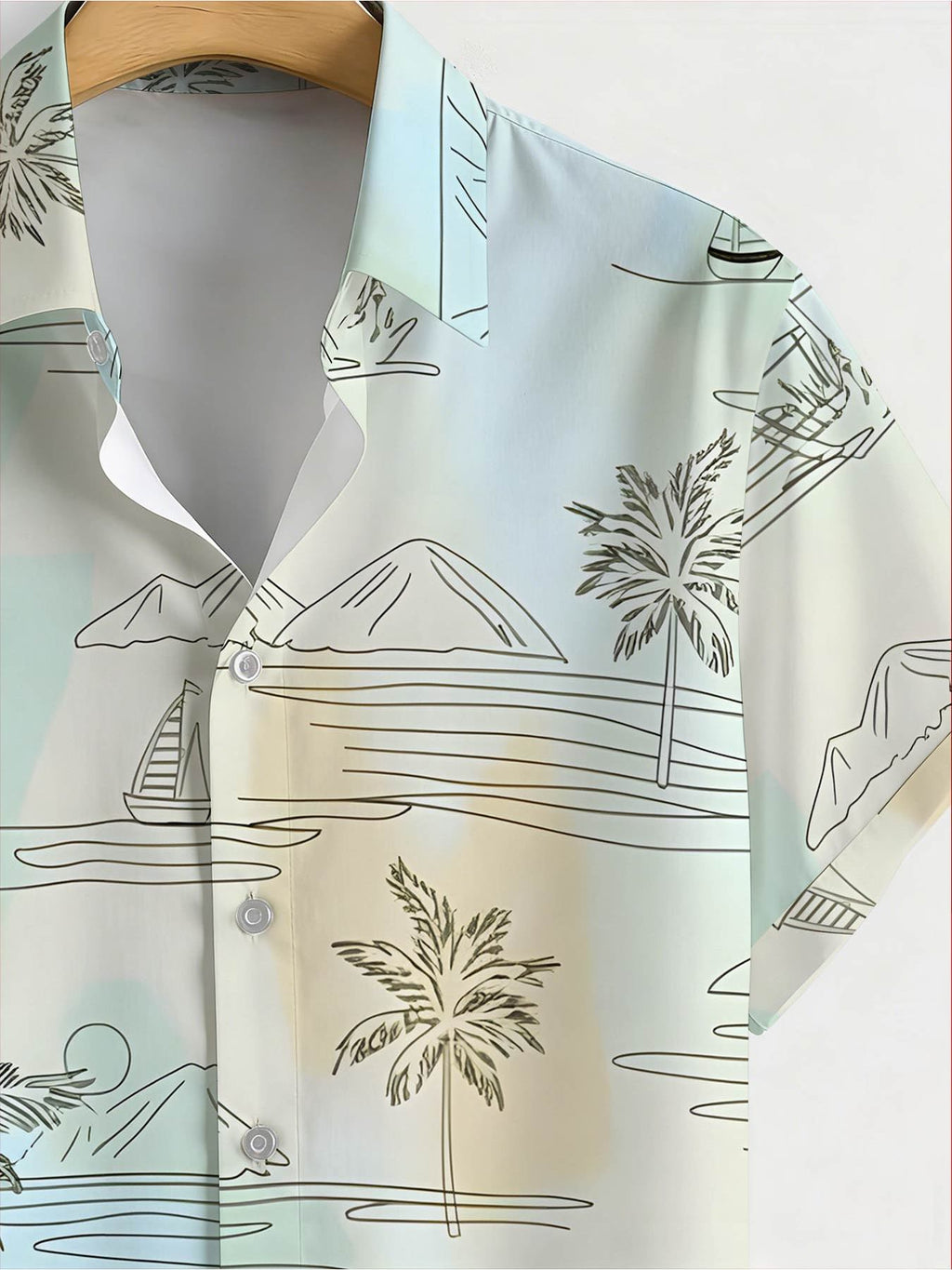 Men'S Fashionable Summer Shirt Bright Beach Print Lightweight Casual Top with Collar for Vacation