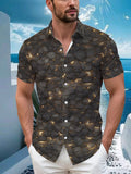 Hawaiian Stone Pattern Print Men'S Casual Shirt - Short Sleeve Button Design, Vibrant Colors, Summer Outdoor And Leisure Wear, Machine Washable