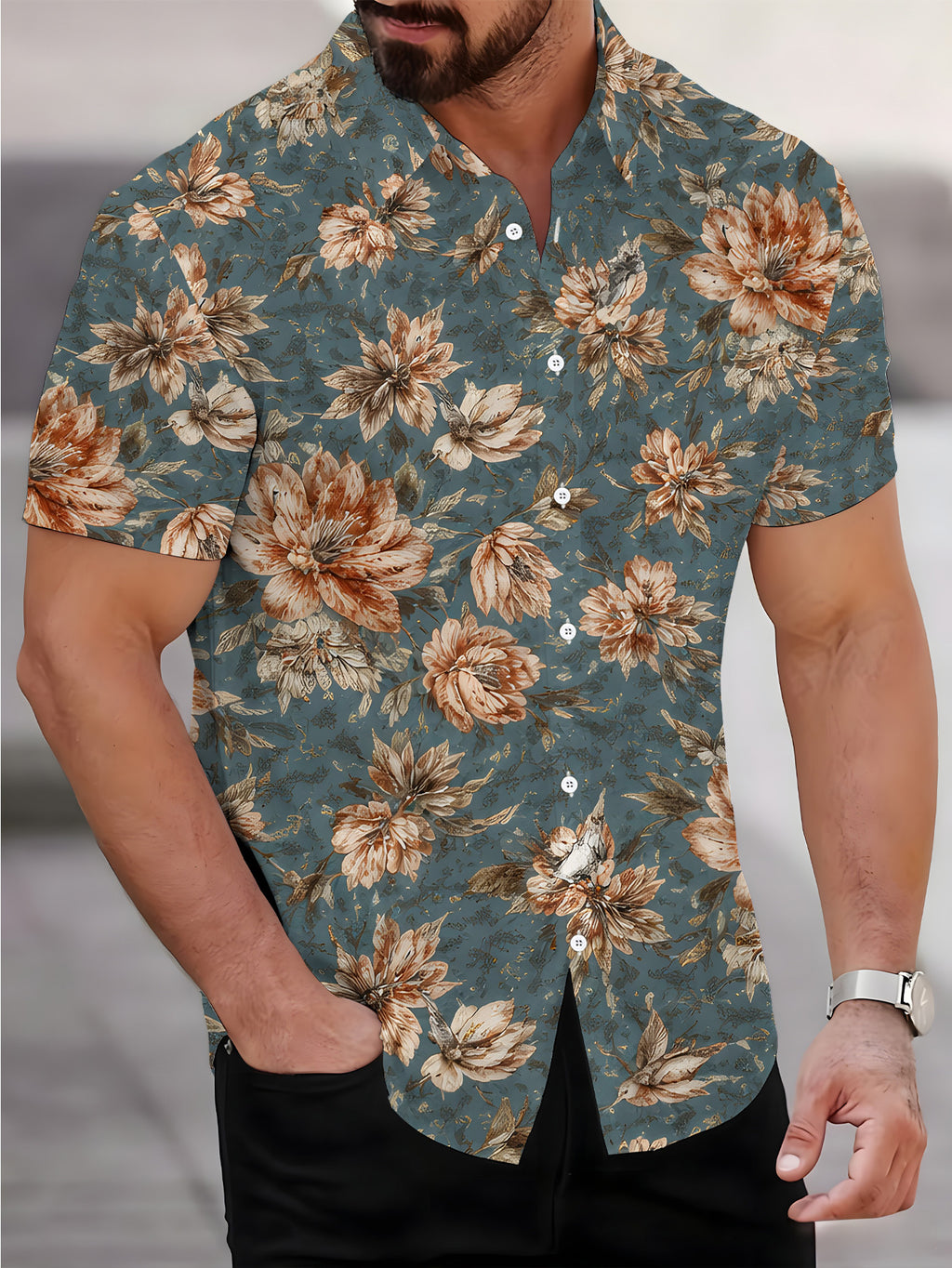 Men'S Short Sleeve Shirt Retro Style Men'S Print Shirt Short Sleeve Floral Pattern Cool Men'S Shirt Men'S Casual Short Sleeve Shirt Summer
