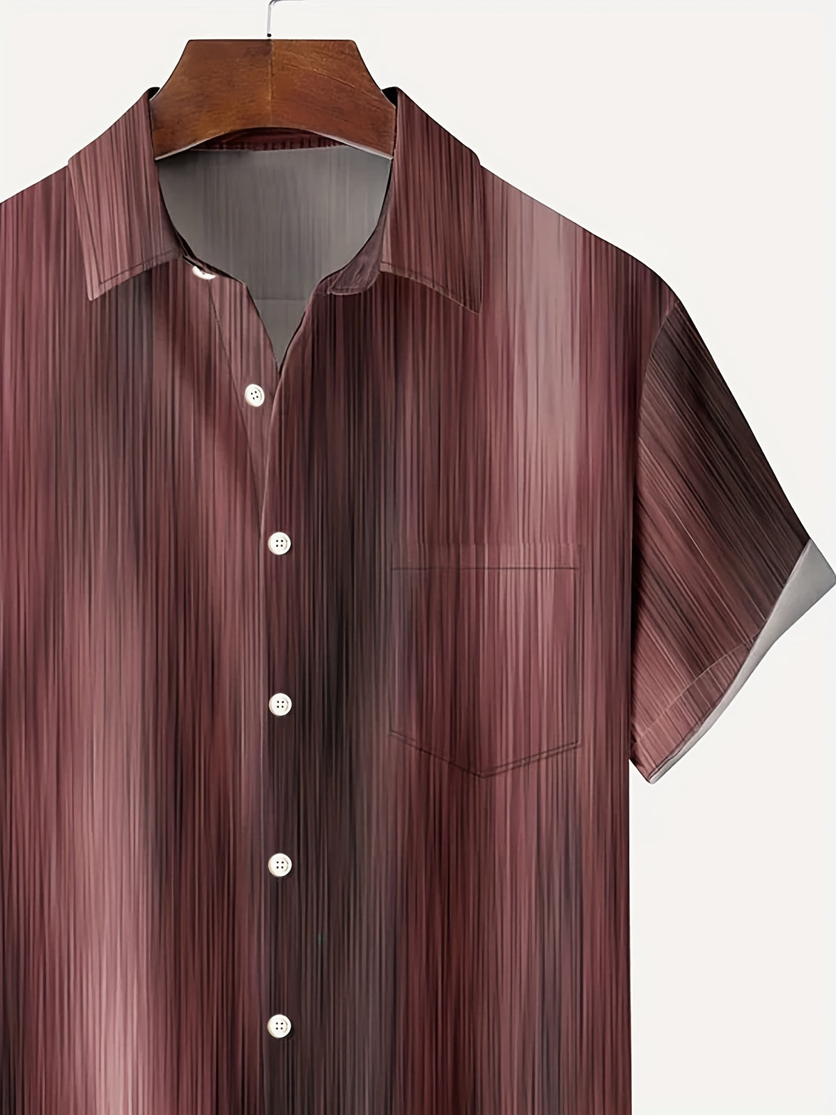 Vintage Gradient Stripe Texture Men's Button Pocket Shirt, PLUS SIZE