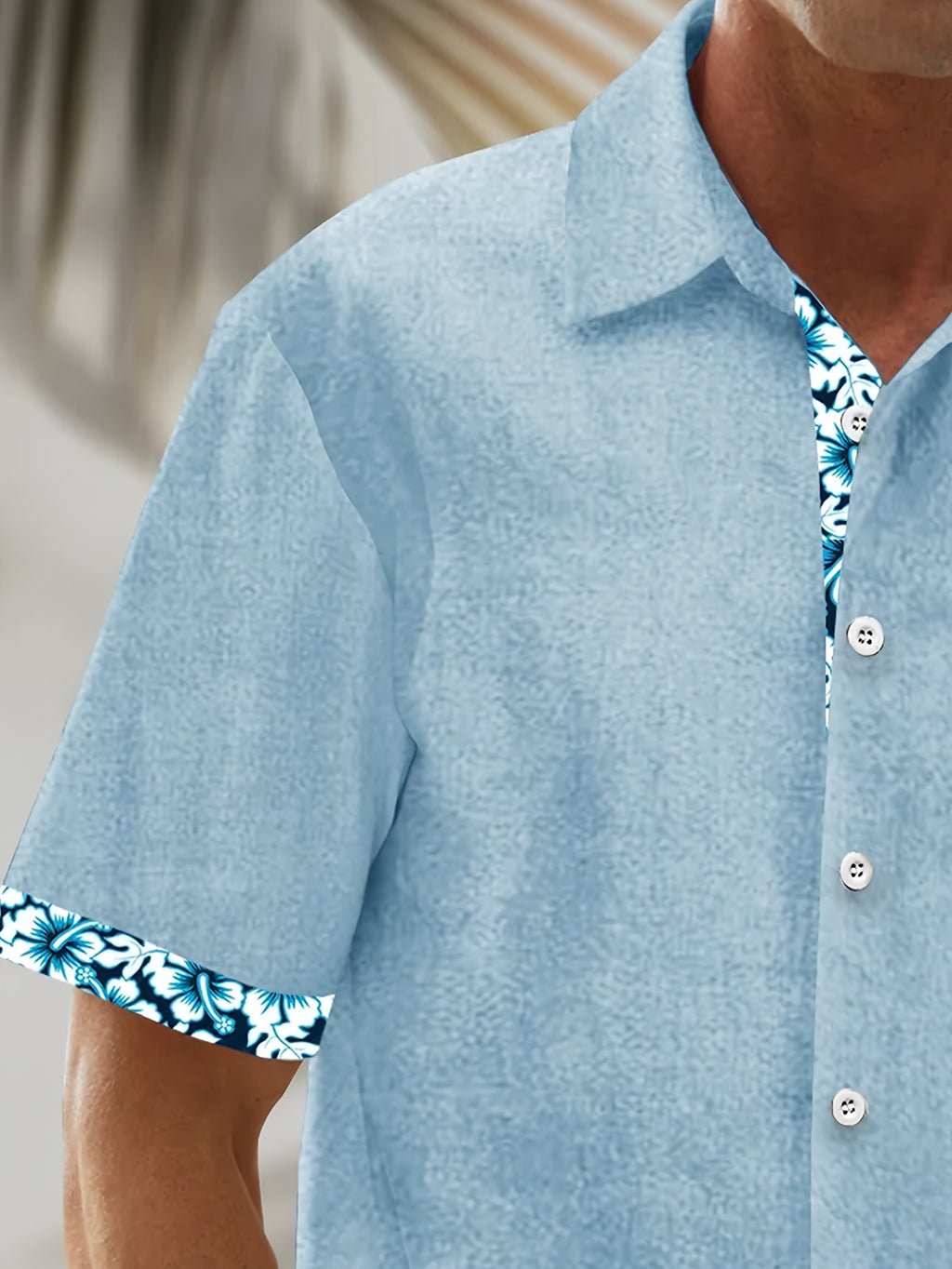 Hawaiian Floral Print Men's Button-Up Pocket Short-Sleeve Shirt, PLUS SIZE