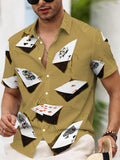 Poker Print Hawaiian Shirt for Men, Short Sleeve Beach Casual Shirt, Fashionable Trendy Top