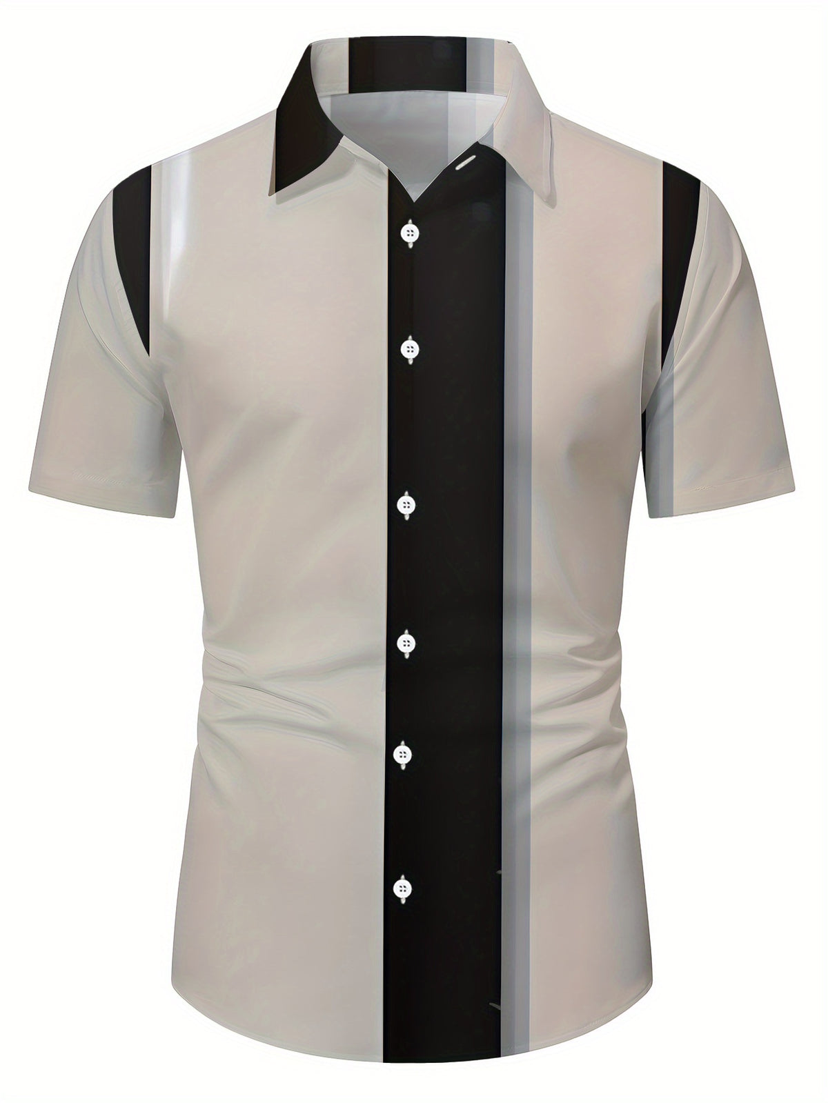 Men's Casual Short-Sleeve Printed Shirt in Black, White, and Beige, Simple Style with Striped Pattern, Fashionable Loose-Fit Casual Short-Sleeve T-Shirt for the Beach, Versatile Top, Printed Short-Sleeve Shirt for Men, Men's Short-Sleeve Apparel
