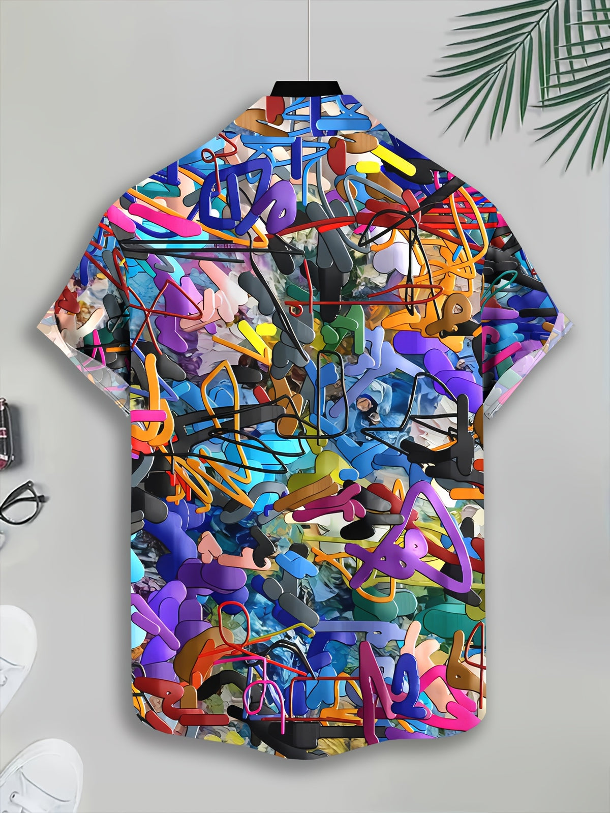Colorful Abstract Art Men'S Casual Shirt Summer Vibrant Geometric Shapes And Bold Lines Pattern