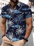 Tropical Paradise Men'S Casual Shirt, Printed Palm Trees And Ocean Waves Summer Vibrant Design