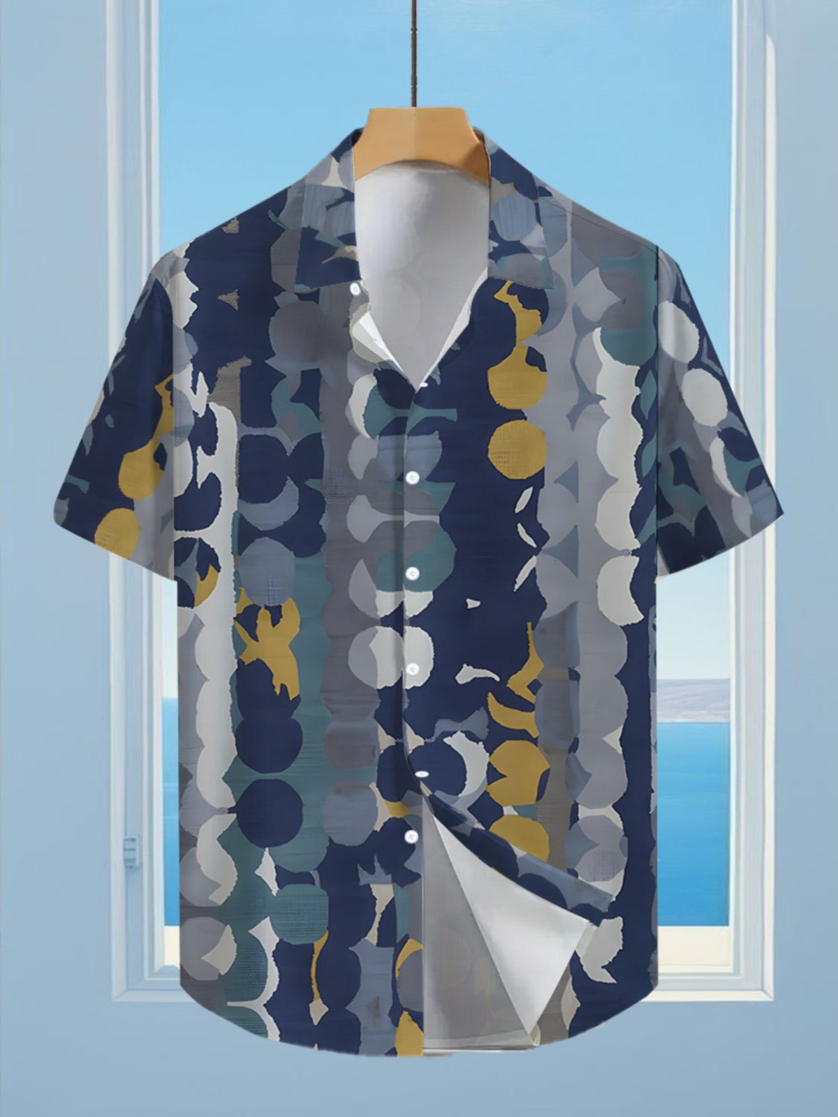 Men'S Casual Shirt with Anime Circular Prints - Short-Sleeve Button Design, Suitable for Summer Outdoor And Casual Wear, Perfect for Everyday Outfits
