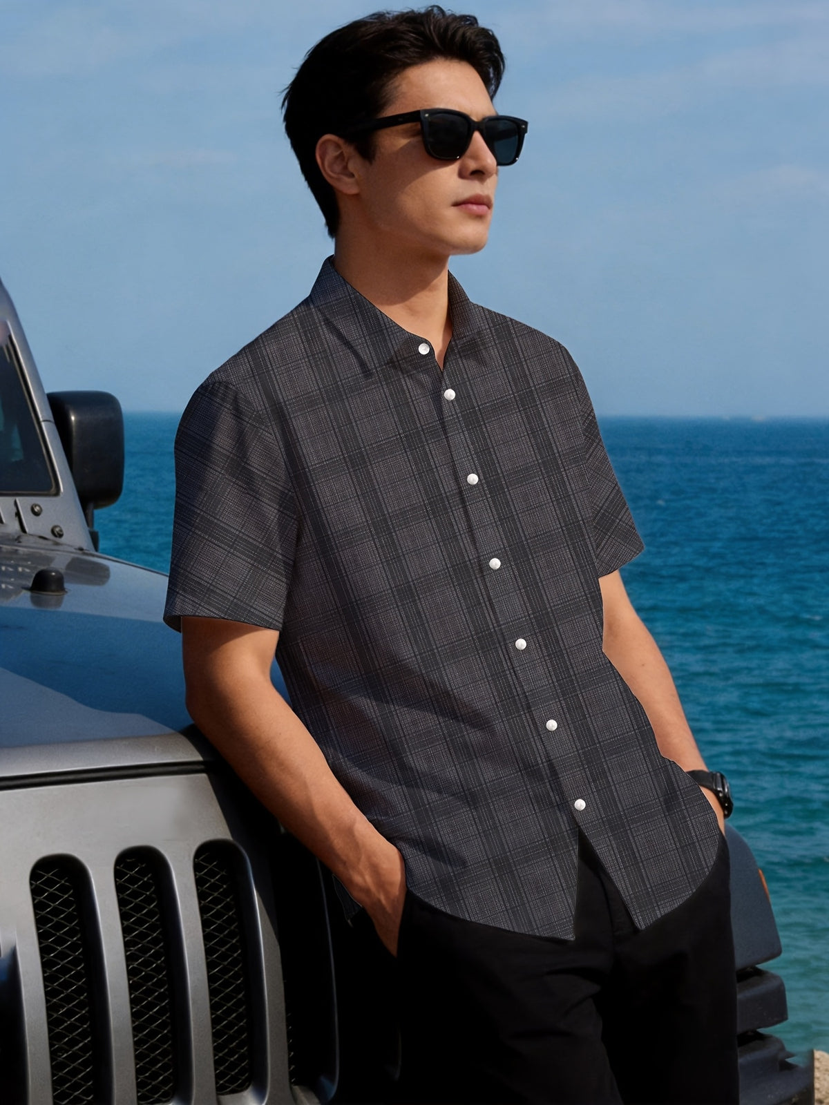 Men'S Summer Short-Sleeve Shirt, Hawaiian Style Digital Print Unisex All-Over Design, Youthful Beach Casual Top