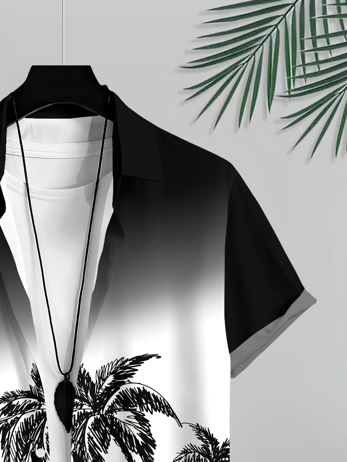Black And White Tropical Palm Tree Print Men'S Casual Shirt Summer Beach Vacation