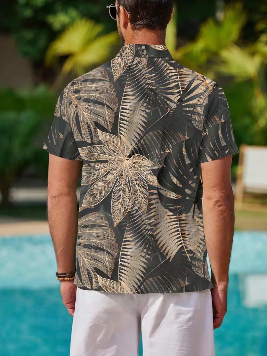 Hawaiian Leaf Pattern Print Men's Casual Shirt - Short Sleeve Button-Up Design, Vibrant Colors, Summer Outdoor and Casual Wear, Machine Washable