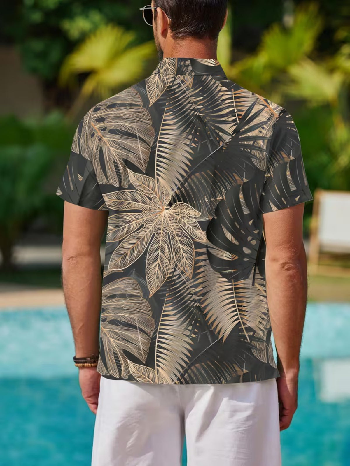 Hawaiian Leaf Pattern Print Men's Casual Shirt - Short Sleeve Button-Up Design, Vibrant Colors, Summer Outdoor and Casual Wear, Machine Washable
