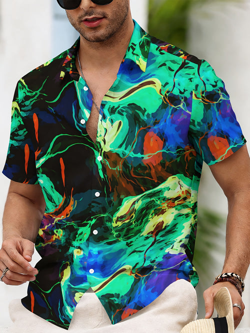 Abstract Art Men'S Casual Shirt, Printed Colorful Swirls Summer Vibrant Design