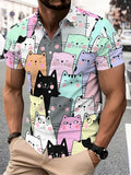 Casual Style Men's Casual Shirt Print Colorful Cats Pattern Summer Cute Kawaii Cat Faces Design