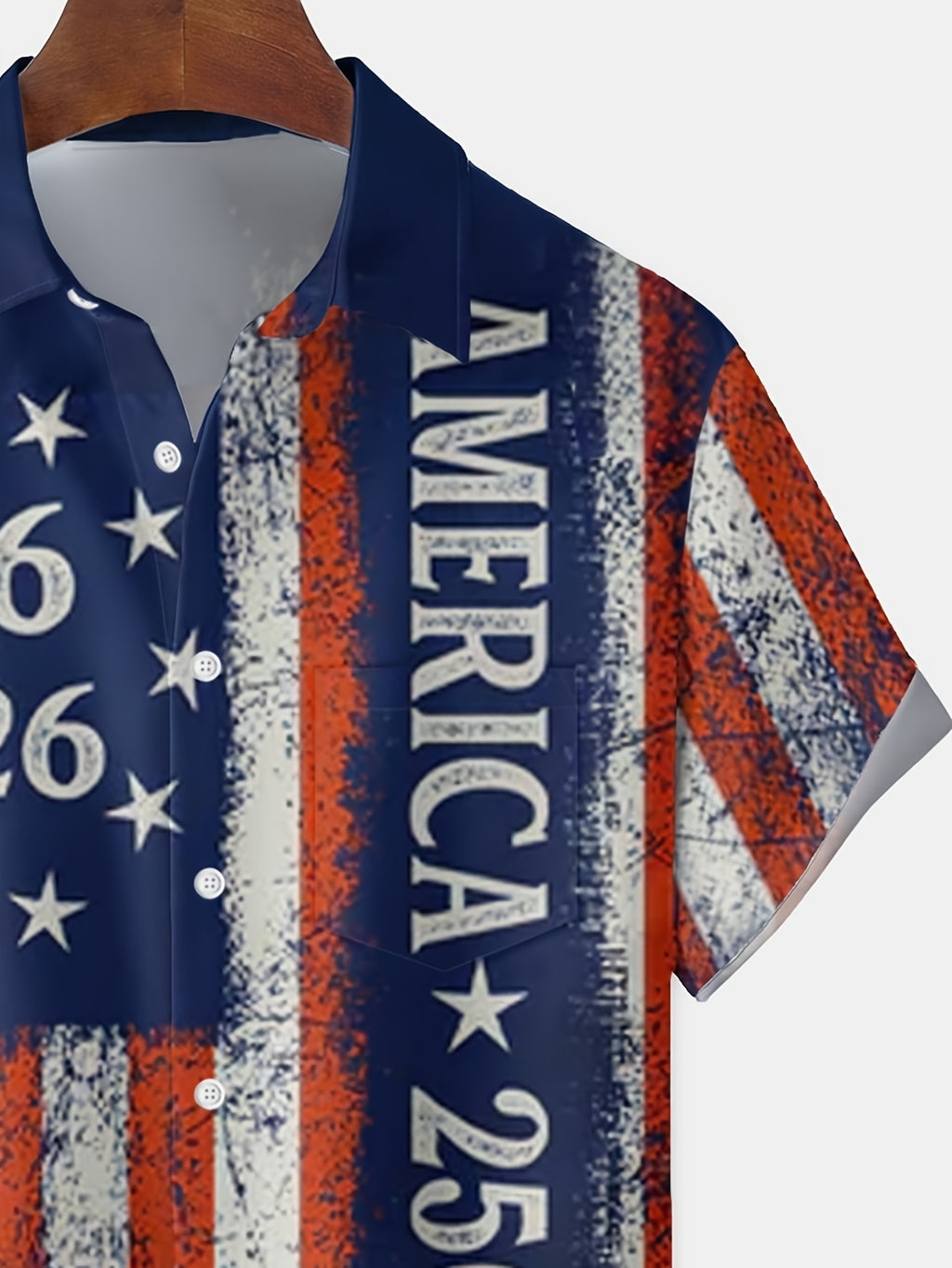 Vintage Patriotic Flag 250Th Anniversary Commemorative Print Men'S Large Size Button Short Sleeve Shirt, Plus Size