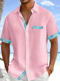 Basic Geometric Plaid Print Men's Plus Size Button Pocket Short Sleeve Turn- Collar Shirt
