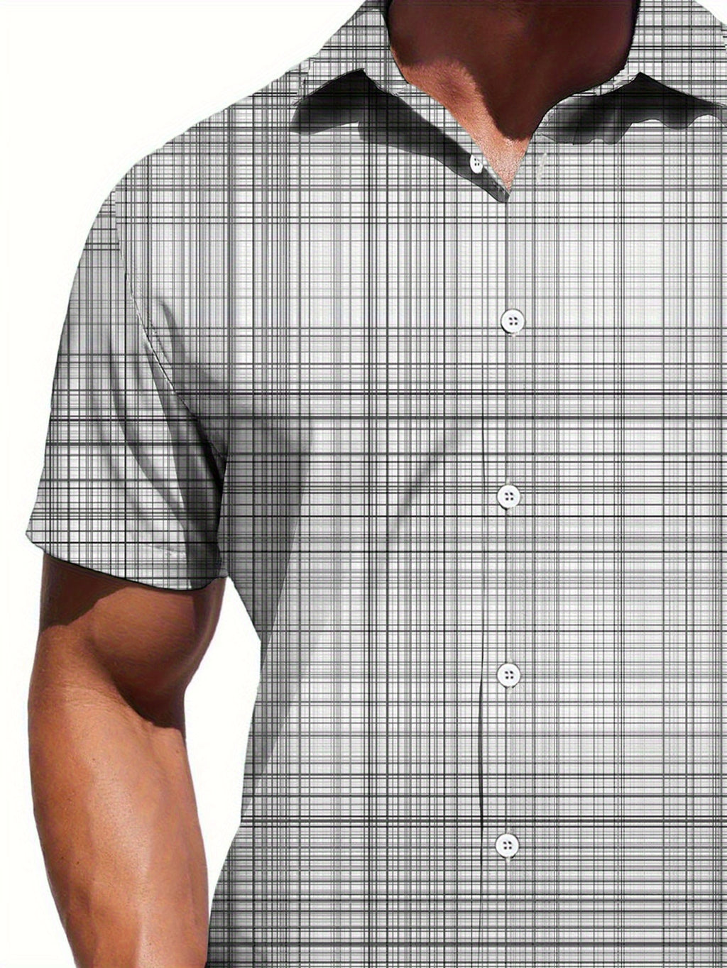 Men'S Plus Size Light Green And White Plaid Shirt - Non-Stretch Fabric Classic Button- Collar, Regular Fit Business Casual Everyday Shirt, Machine Washable for All 4 Seasons Menswear, Versatile Fashion Item, Durable And Long-Lasting, Timeless Style