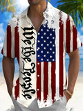 New Hawaiian American Flag Print Men's Button-Up Short Sleeve Shirt, Casual and Comfortable, Lightweight Short Sleeve Button-Up Shirt, Breathable Material, Casual Lapel Style