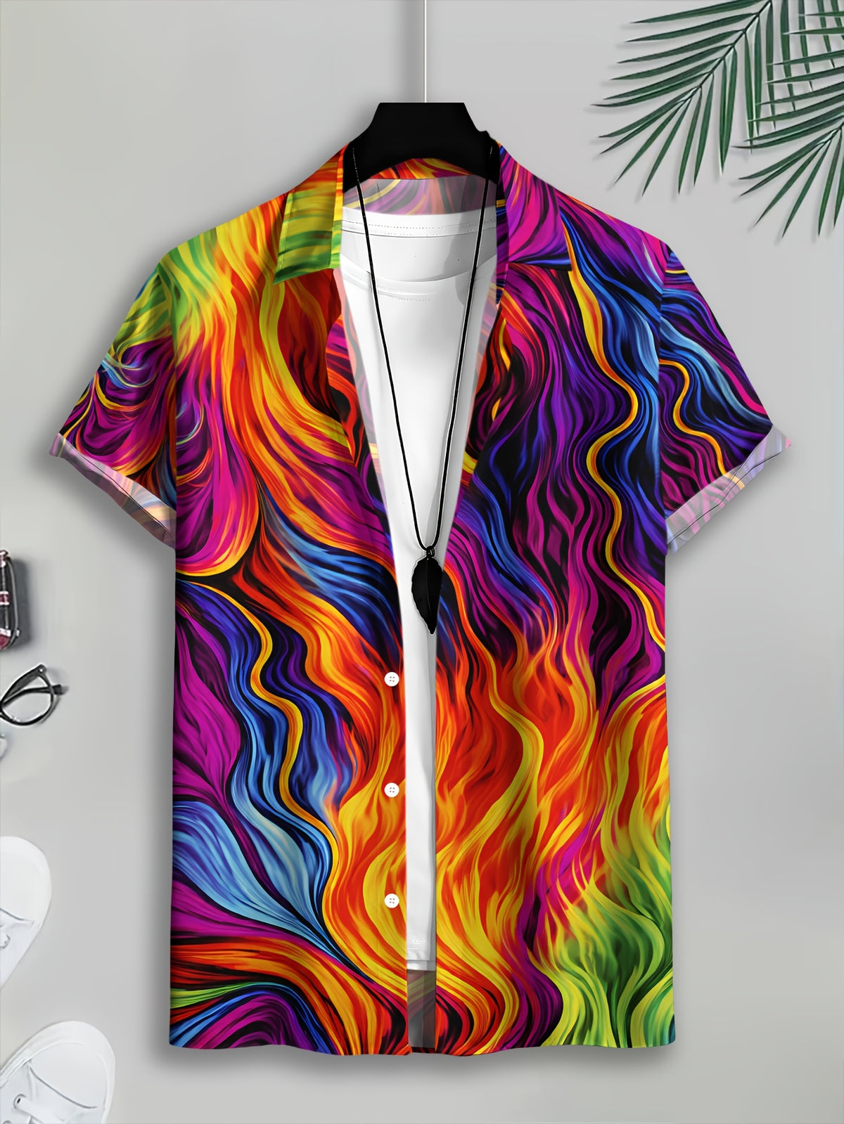 Colorful Abstract Wave Pattern Men'S Casual Shirt Print Summer Vibrant Flowing Design