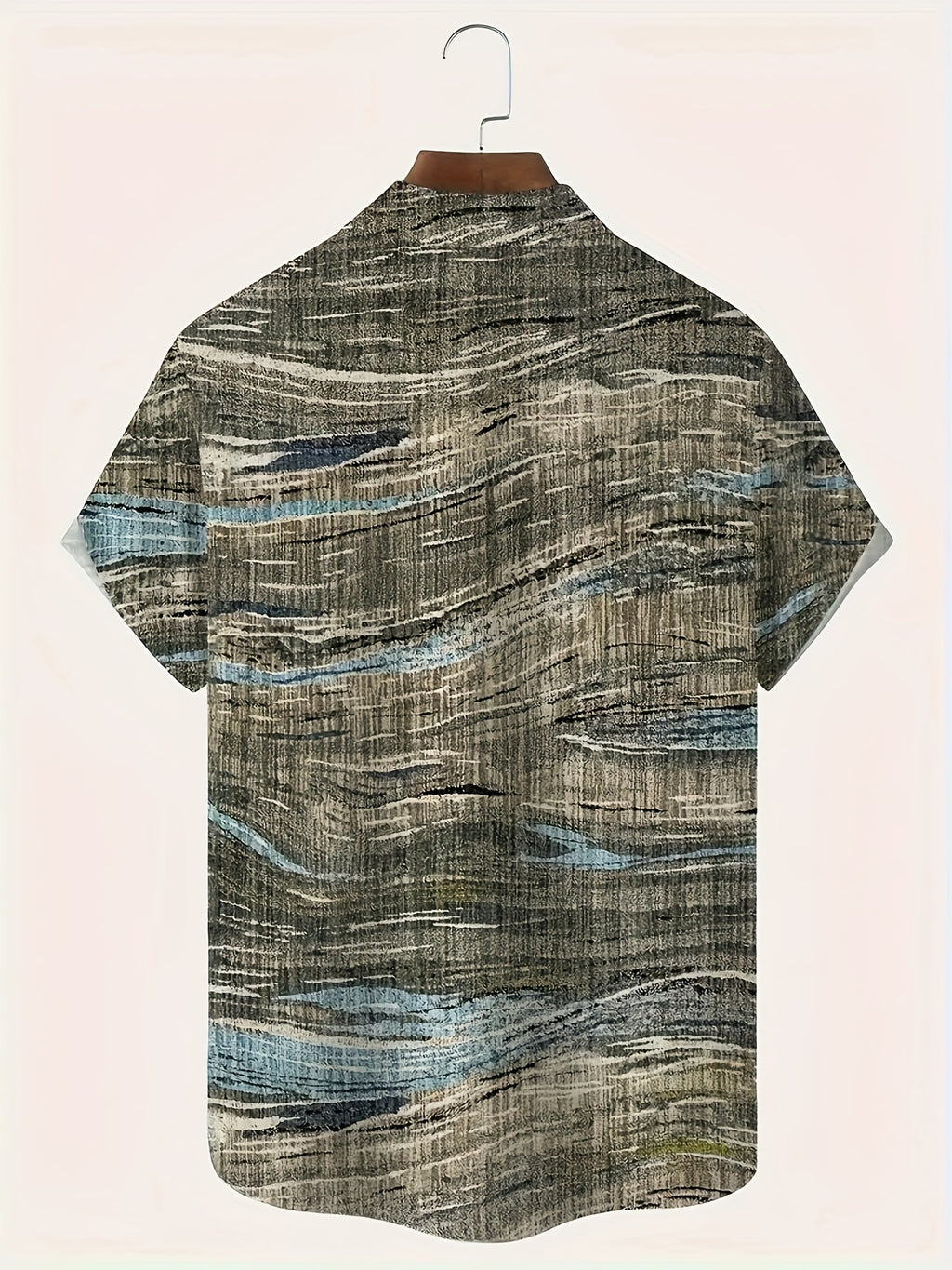 Vintage Geometric Texture Abstract Art Print Men's Lapel Short Sleeve Shirt, Comfortable and Soft Casual Fit, Suitable for Men's Casual Wear and Outdoors