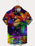 New Men's Hawaiian Coconut Tree Sunset Scenery Vacation Button-Up Shirt with Trendy T-Shirt, Versatile for Daily Wear All Seasons, Suitable for Relaxing at Home or Outings,  and Youthful Look, Easy to Create a Casual and Trendy Style