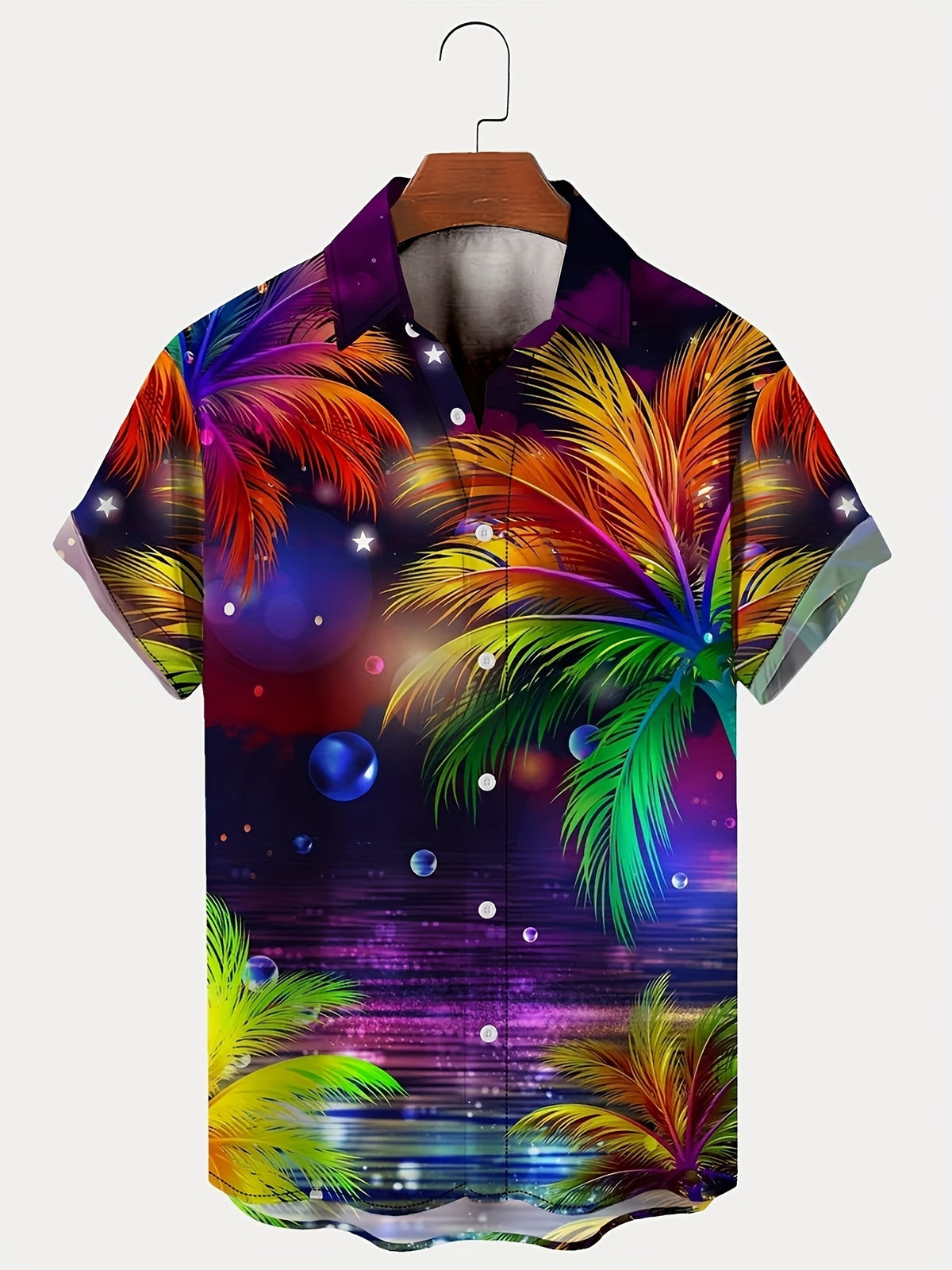 New Men's Hawaiian Coconut Tree Sunset Scenery Vacation Button-Up Shirt with Trendy T-Shirt, Versatile for Daily Wear All Seasons, Suitable for Relaxing at Home or Outings,  and Youthful Look, Easy to Create a Casual and Trendy Style