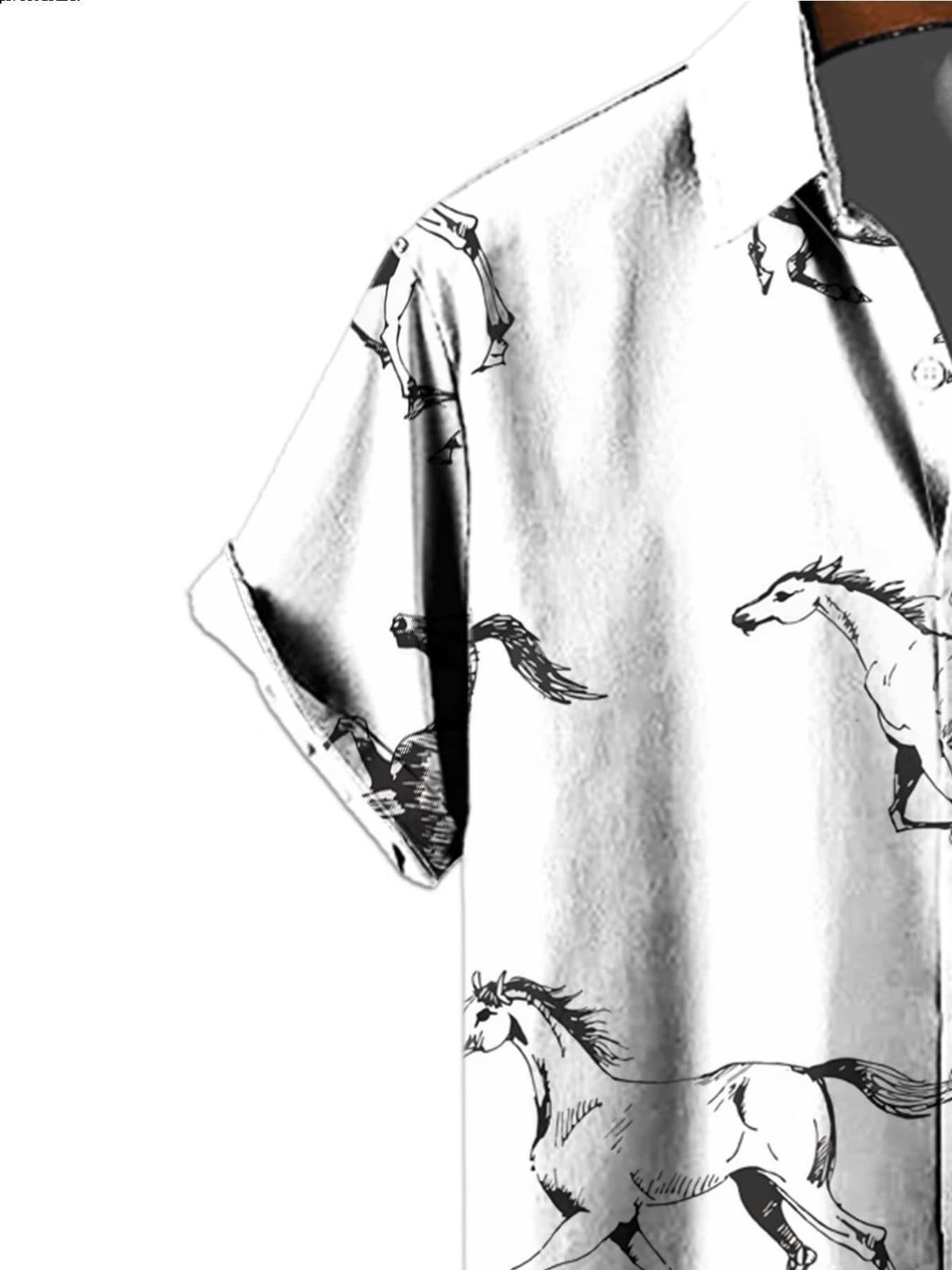 2025 Summer New Men'S Short-Sleeve Shirt Featuring a Stylish Galloping Horse Pattern, Loose Fit, Casual, Breathable, Quick-Drying Vacation Beach Shirt