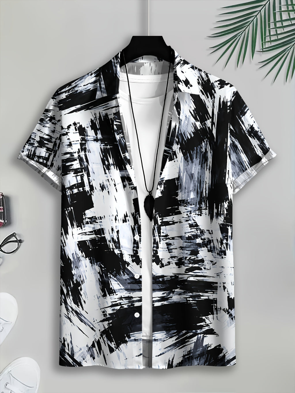 Abstract Art Men's Casual Shirt Print Black And White Brushstroke Pattern Summer Bold Stroke Design