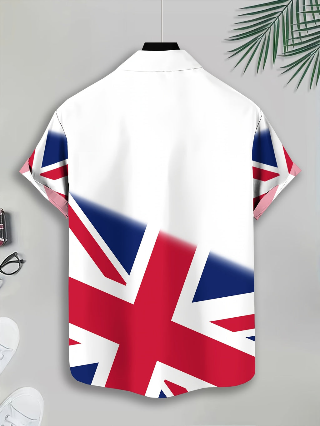Casual Style Men's Casual Shirt Print White England Flag And Lion Emblem Summer Vibrant Union Jack Design