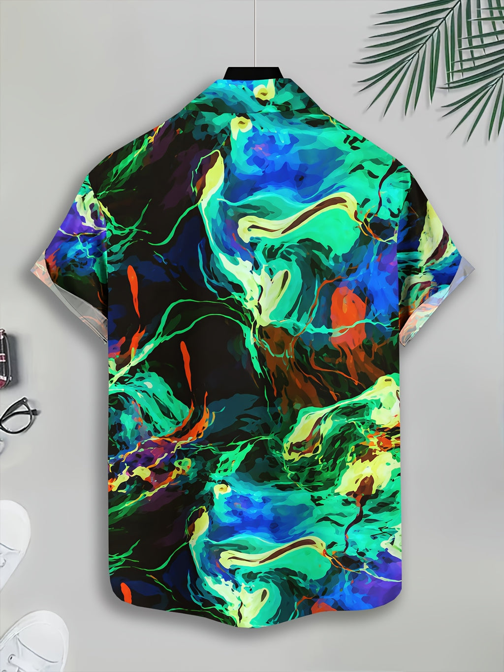 Abstract Art Men'S Casual Shirt, Printed Colorful Swirls Summer Vibrant Design
