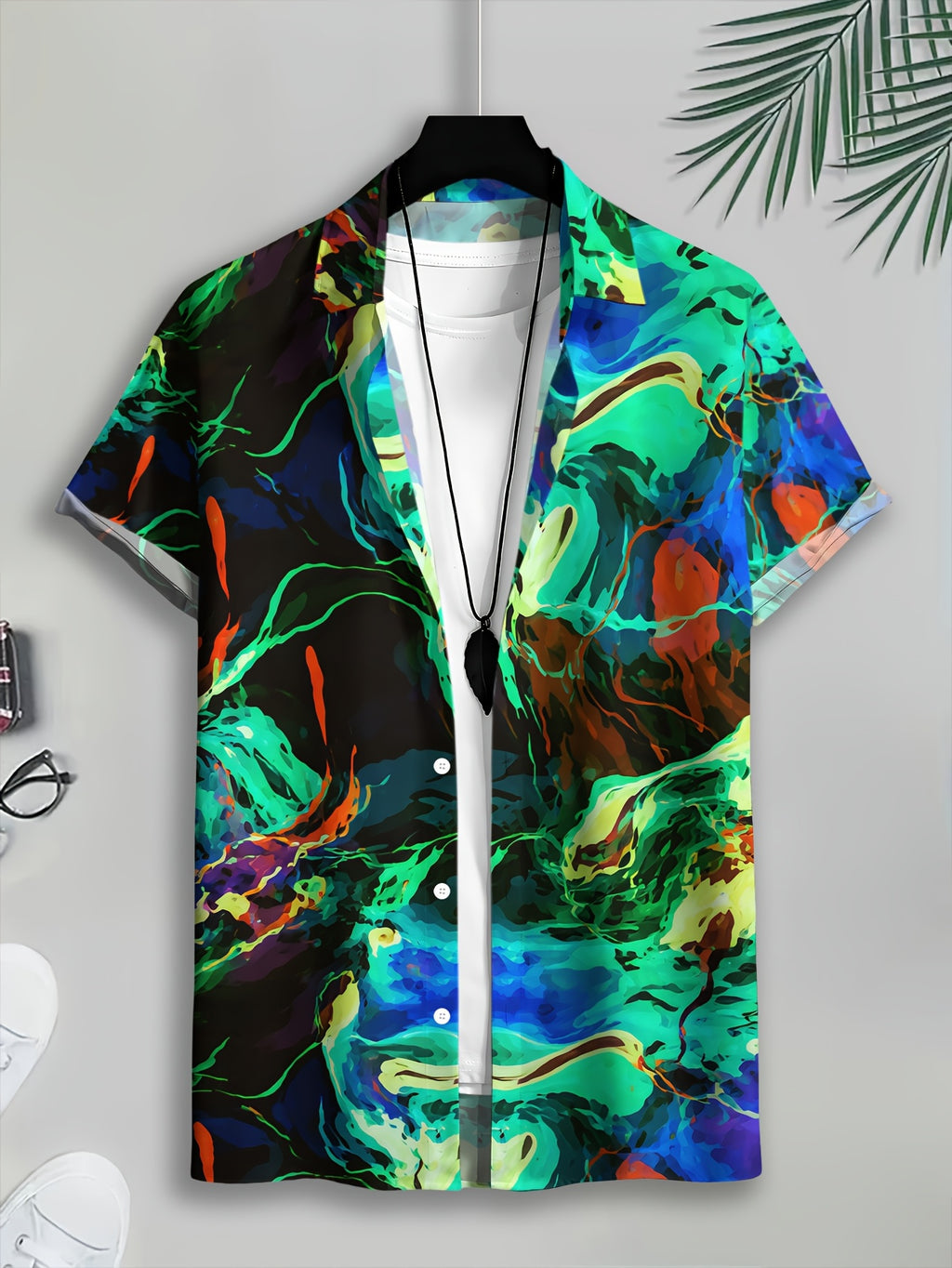 Abstract Art Men'S Casual Shirt, Printed Colorful Swirls Summer Vibrant Design