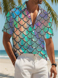 Colorful Mermaid Scale Print Men'S Casual Shirt Summer Beachwear for Him Gift Idea