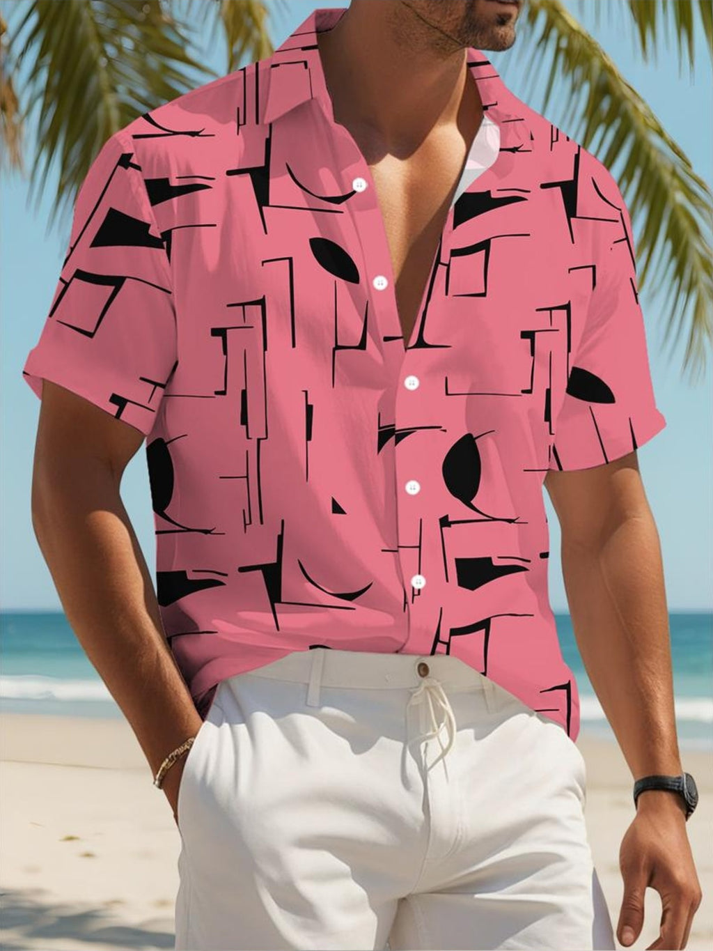 Geometric Pattern Men'S Casual Shirt Abstract Art Design Beach Summer Wear
