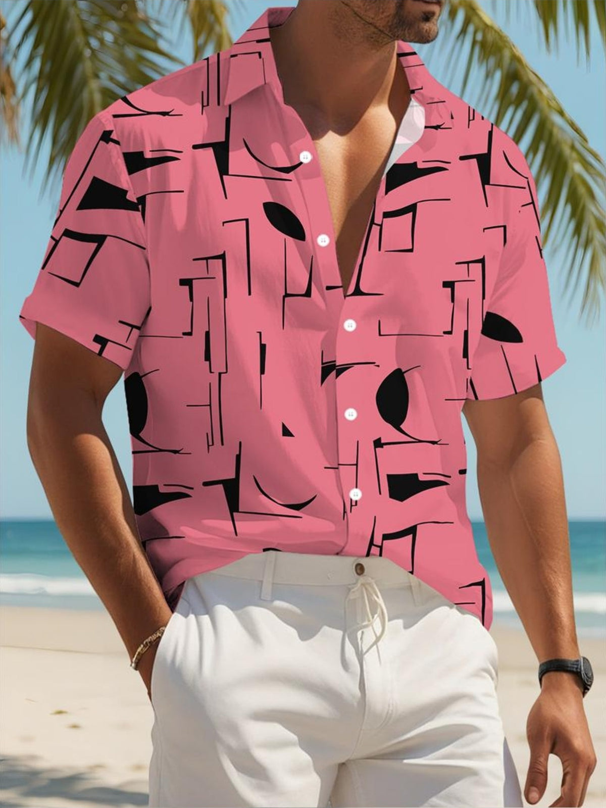 Geometric Pattern Men'S Casual Shirt Abstract Art Design Beach Summer Wear