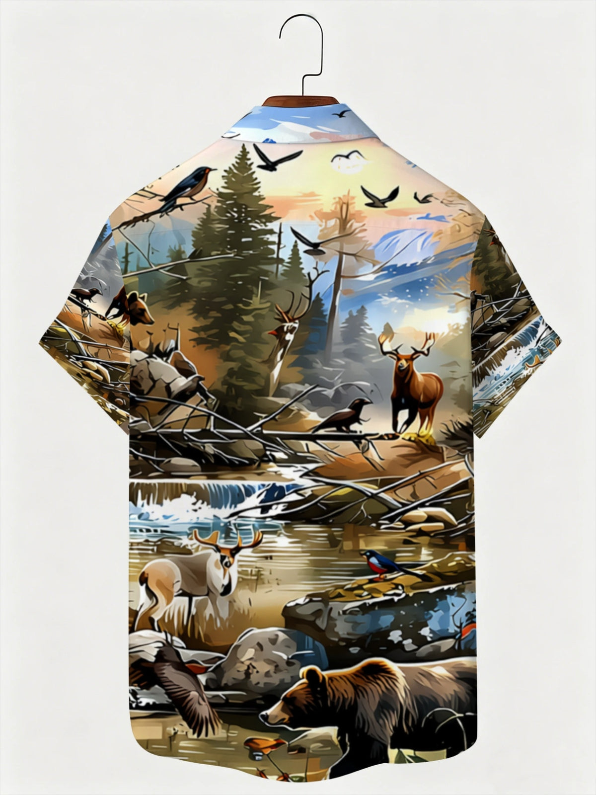 New Men's Hawaiian Style Printed Shirt, Wild Animal Pattern Short Sleeve Casual Shirt, Suitable for Gatherings, Parties, Beach, and Dinner Parties
