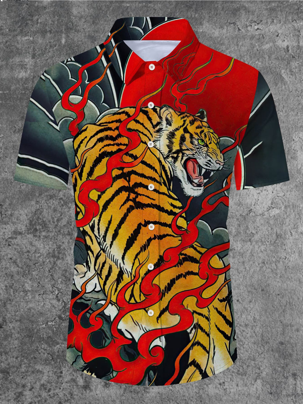 Men'S Short-Sleeve Shirt with a Tiger Print in a Chinese Style, Perfect for a Relaxed And Trendy Summer Look