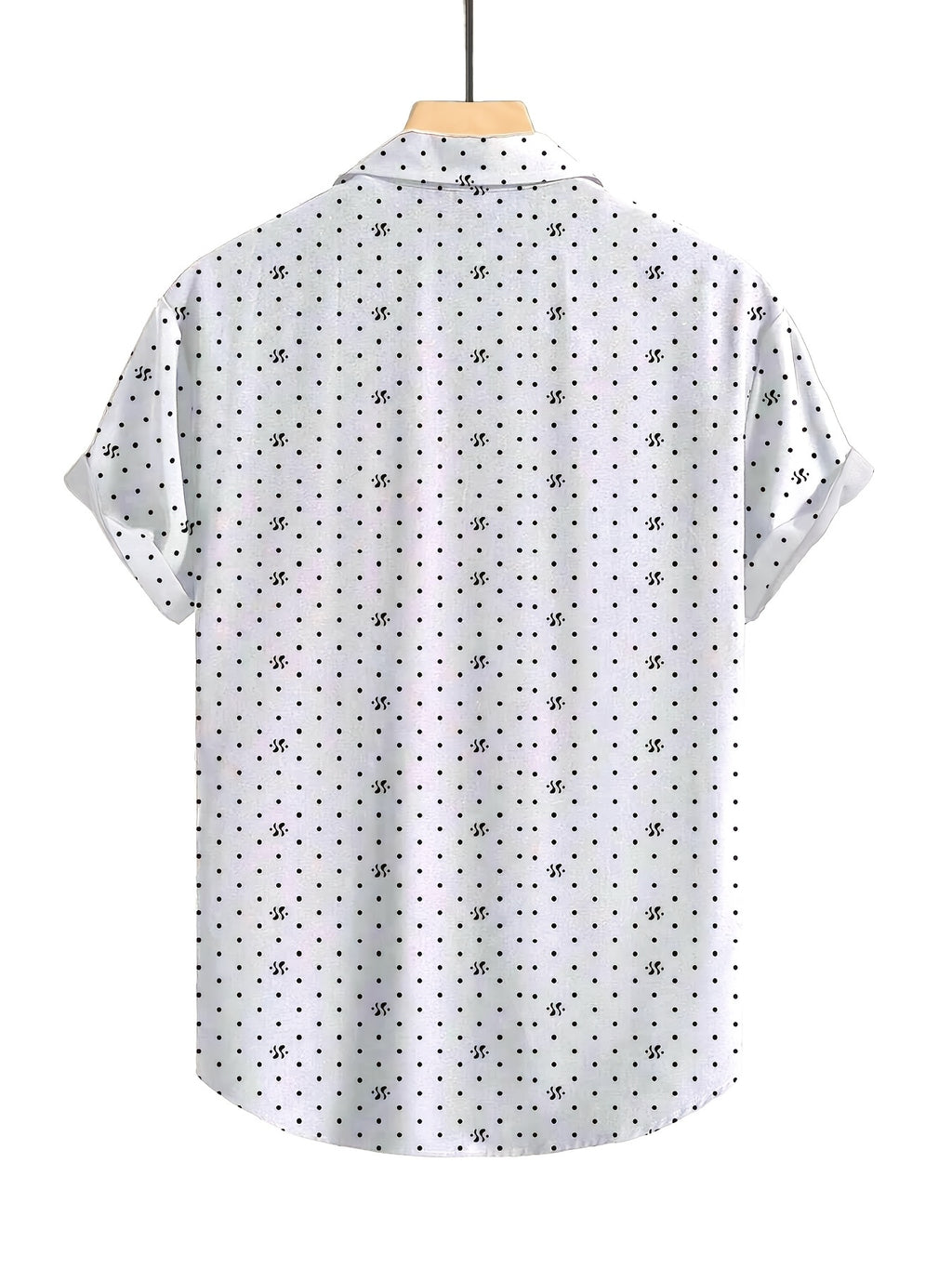 Men'S Classic Loose-Fitting And Comfortable Lapel Business Casual Button-Up Top, Men'S White Background Black Polka Dot And Symbol Print Short-Sleeved Shirt, Based on White, with Black Polka Dots And Easy Symbol Patterns As The Core Design