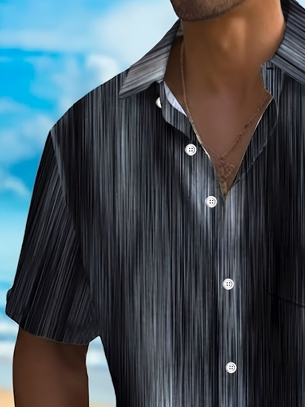 Vintage Gradient Stripe Texture Men's Button Pocket Shirt, PLUS SIZE