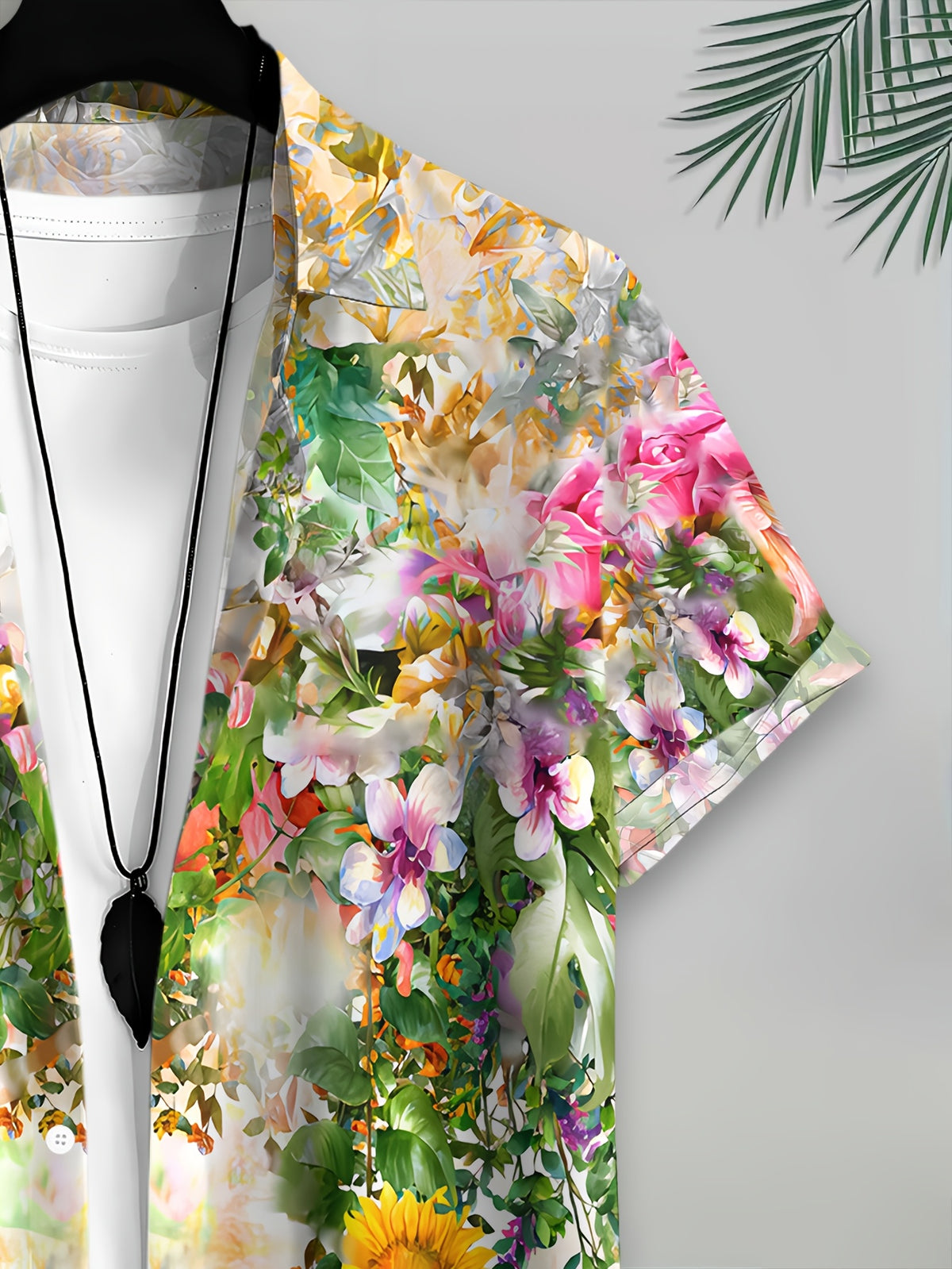 Men's Casual Floral Print Shirt with Vibrant Summer Flowers and Sunflowers Design