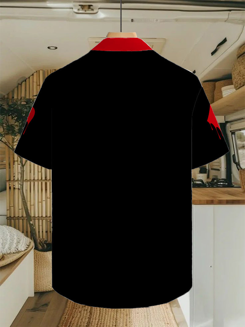 Men's Casual Anime Shirt with Hawaiian-Style Playing Card Cartoon Print, Regular Fit with Lapel Collar, Outdoor Travel Apparel