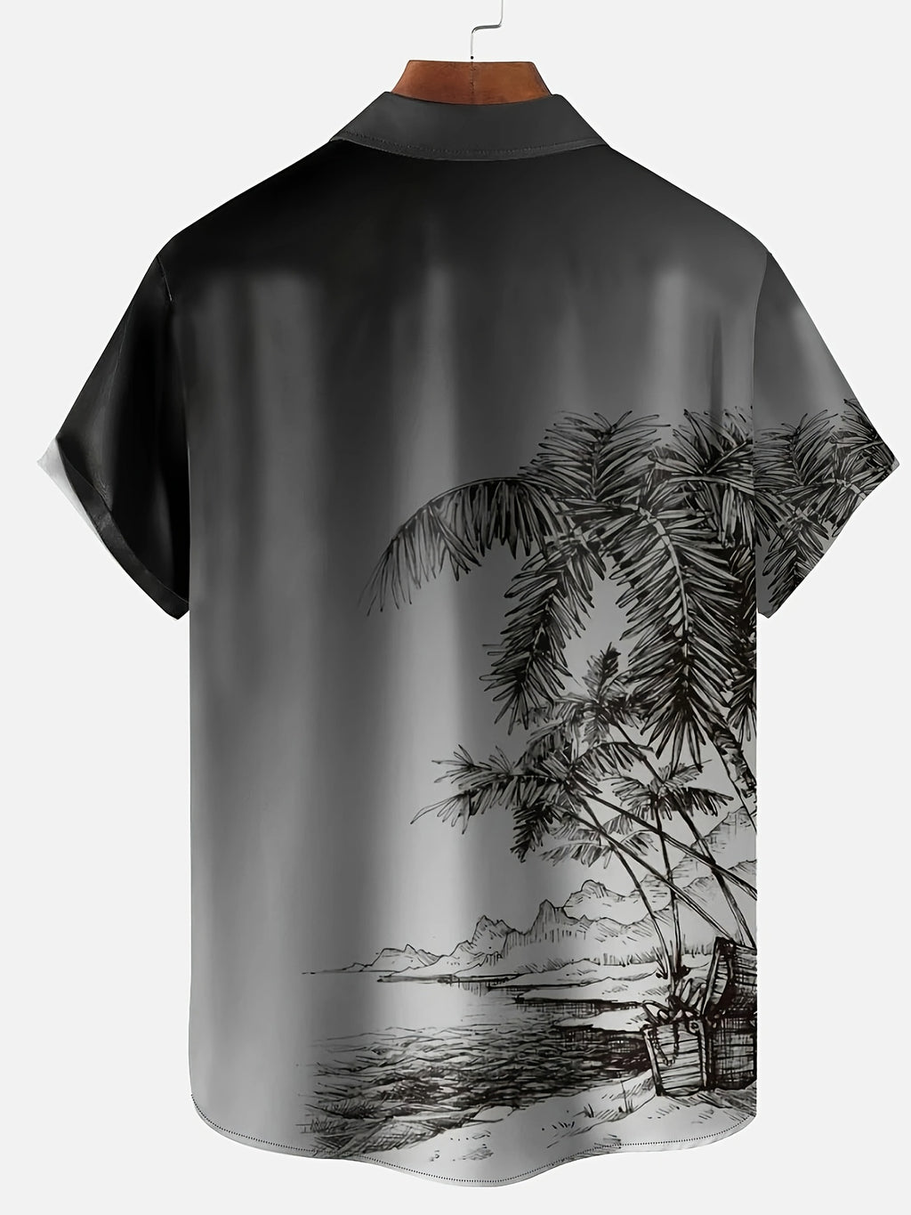 Casual Vacation Gradient Coconut Tree Print Men'S Button-Up Short Sleeve Shirt, Plus Size