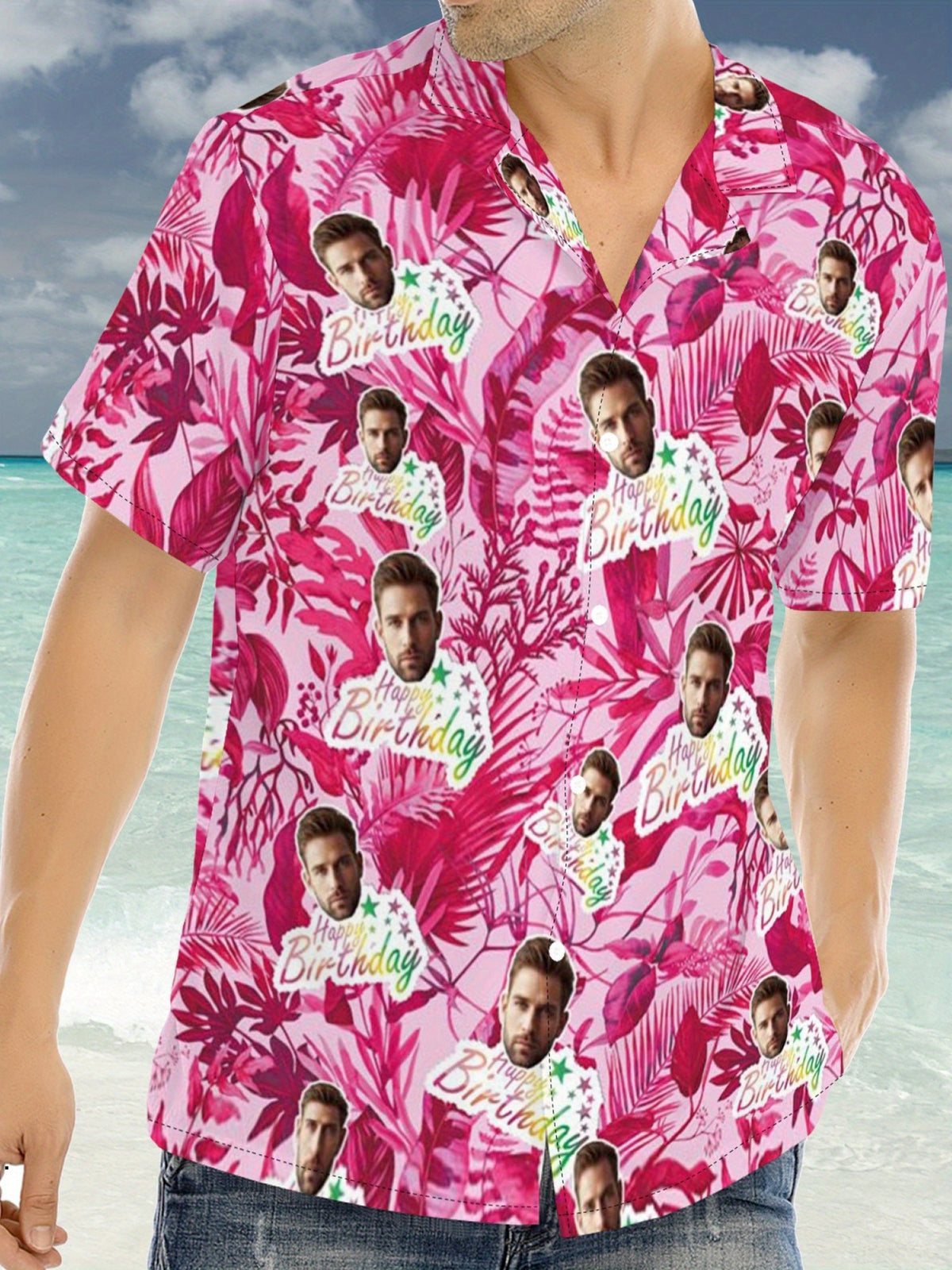 Custom Face Hawaiian Shirts For Men | Personalized Summer Button Up Shirts With Portrait Pattern, Casual Style, Regular Fit, Ideal For Birthday, Anniversary, Vacation Gifts