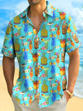 Hawaiian Tiki Drink Print Men's Button- Short Sleeve Shirt Vacation Shirt, PLUS SIZE