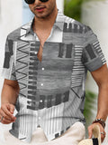 Geometric Abstract Pattern Men'S Casual Shirt Summer Black And White Stripes And Lines Design