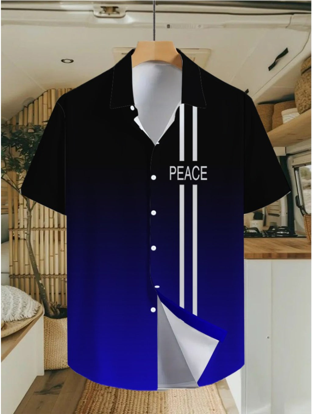 Vintage Hawaiian-style Navy Blue Printed Shirt, Fashionable Tropical Hawaiian Shirt - Short Sleeves, Casual Button-up Men's Shirt, Lightweight Polyester for Summer Adventures