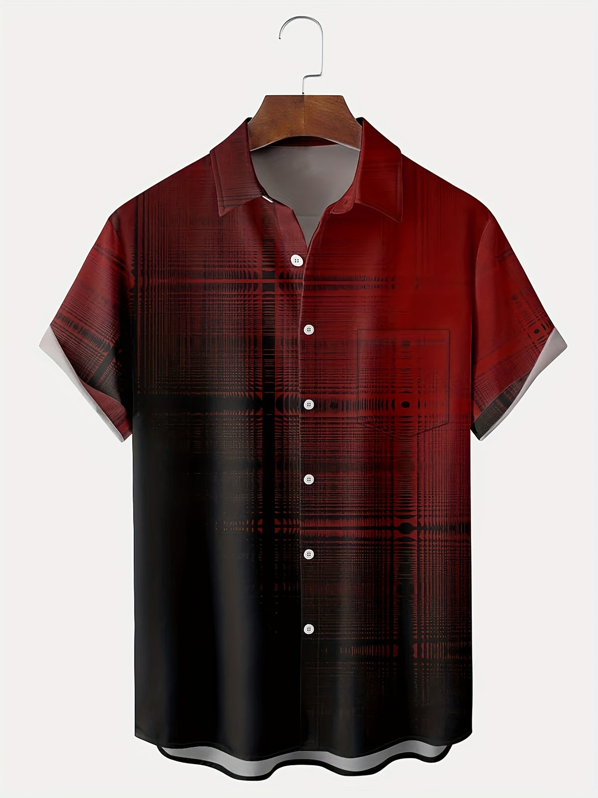 Vintage Red Gradient Texture Men's Button-up Pocket Shirt, PLUS SIZE
