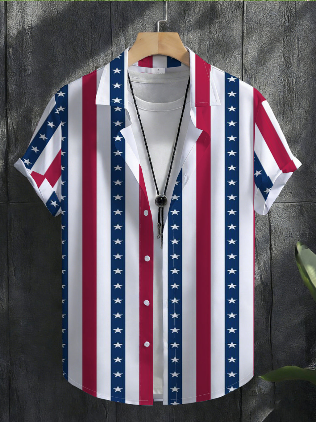 Men'S Casual Short Sleeve Shirt, Red White Stripes with Blue Background And White Stars Pattern, Fashionable All-Match Beach Vacation